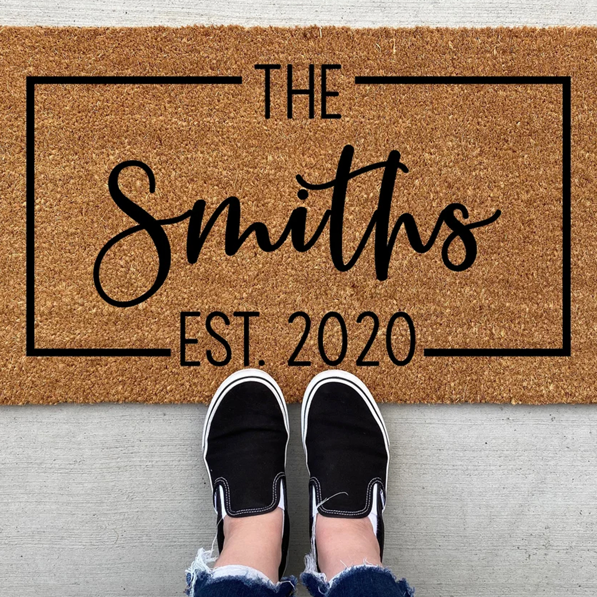 Personalized Welcome Family Name Est Doormat Personalized Doormats With Name Monogram Rug Housewarming Gift Closing Gift